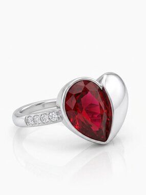 Red Heart Swarovski crystal ring, 925 Sterling Silver Charmed Aroma Valentines